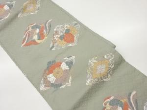 唐織向かい鳥に菊桐・唐草模様織出し名古屋帯